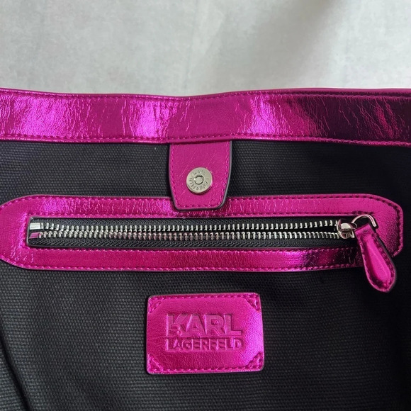 KARL LAGERFELD Handbag Xtra Large Tote Shoulder Bag Pink Metallic NWOT - Picture 7 of 10